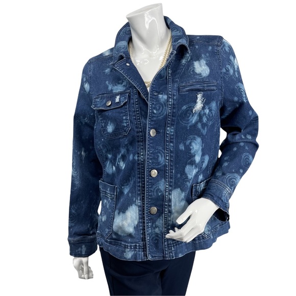 Cafe Marrakech Jean Jacket Custom Bleached Distressed Stretch Denim Medium - Picture 2 of 8